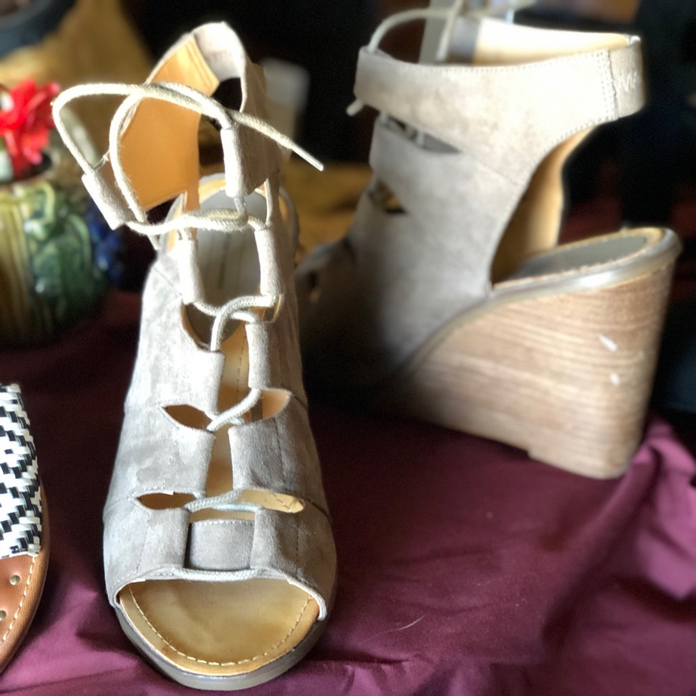 Lace-up Soft Suede Wedges